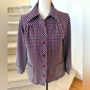 Vintage 70s Blue, Red & White Check Button Up Blouse